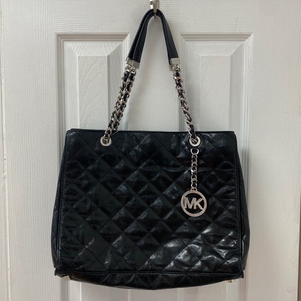 Michael Kors black leather quilted shopper tote